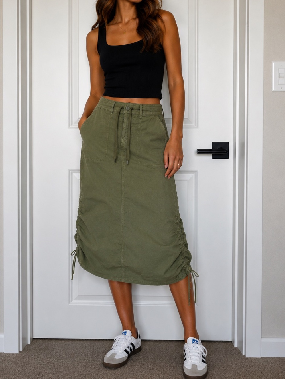 NWT American Eagle Olive Drawstring Midi Skirt